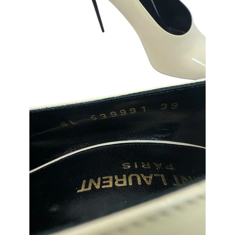 Saint Laurent Cream Patent Pointed-Toe Stiletto Pumps - Picture 9 of 16